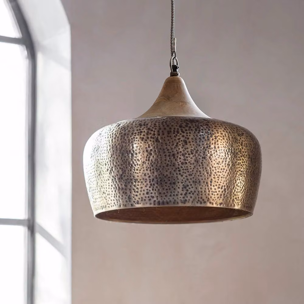 Atkin & Thyme Harriet Pendant Light in Gold/Brass and Wood