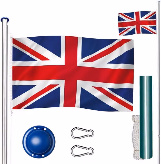 tectake Height Adjustable Aluminium Flagpole Set in Red and Multicolour