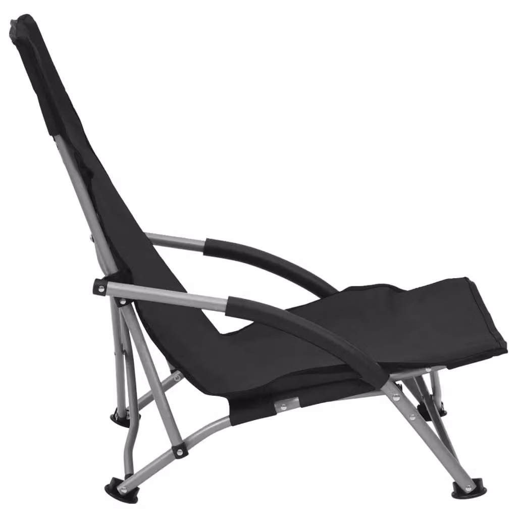 Berkfield Home Set of 2 Folding Beach Chairs with Armrests in Black Fabric and Powder Coated Steel – 4