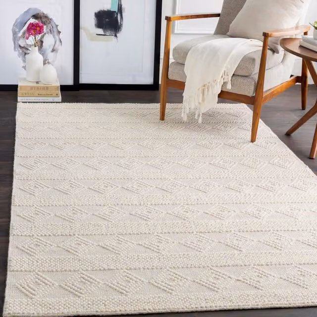 Livabliss Hygge Hand Woven Wool Cottage Rug in White, W: 80 cm, L: 250 cm