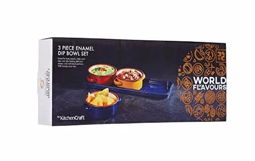 KitchenCraft World of Flavours Enamel Serving Dishes and Tapas Bowls with Tray, Multi-Colour (Set of 3) – 2