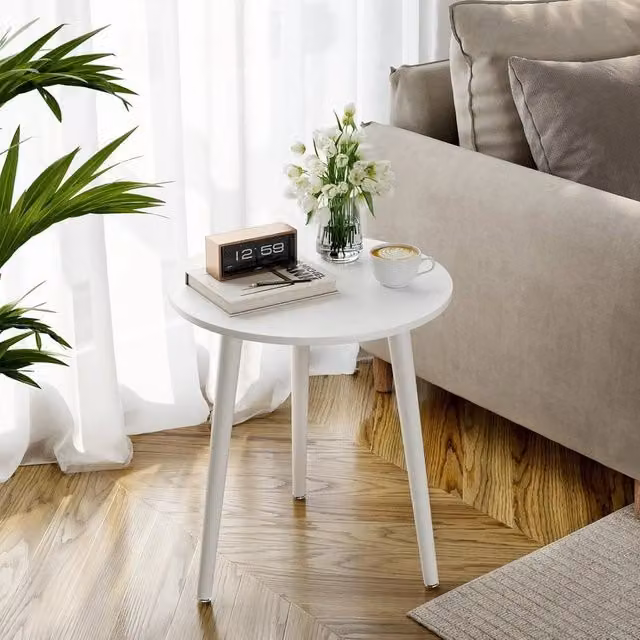 FORGEVIO White Round Small Wood End Coffee Side Table – 1