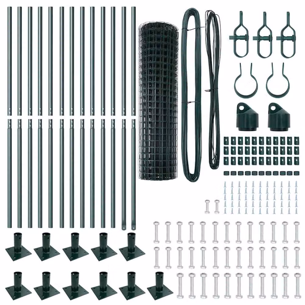 Berkfield Home Green Euro Fence with 13 Flanged Posts, Galvanised Steel, 1 x 25 m – 5