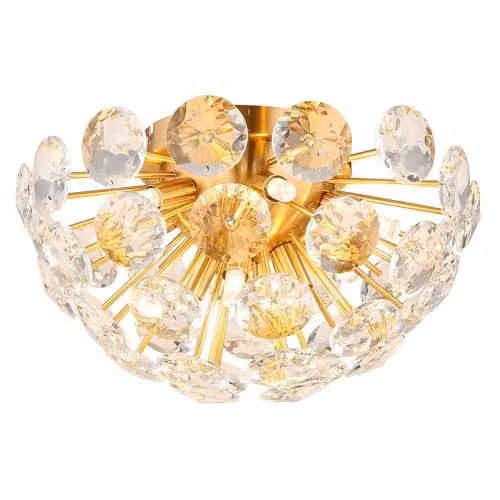 Globo Lighting Gold Metal Ceiling Light with Transparent Crystals, 10x G9 Sockets, Diameter: 39 cm, Height: 22 cm