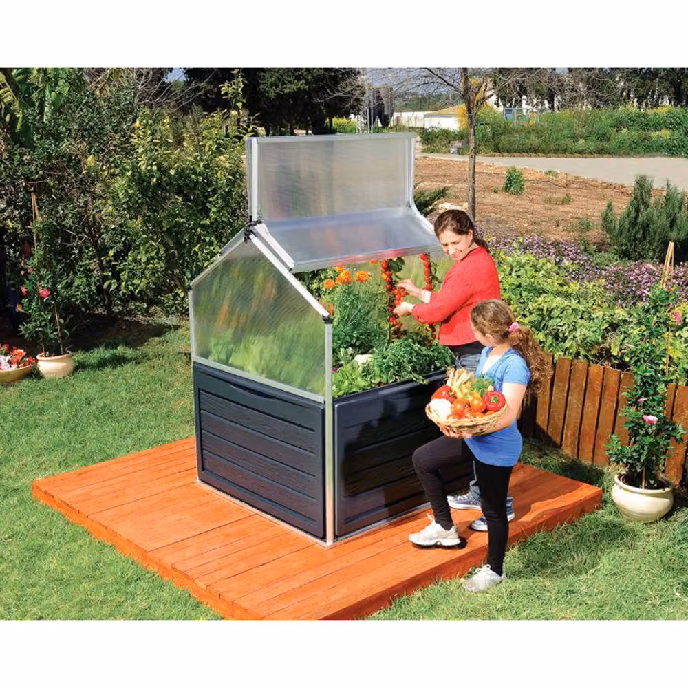 Palram Plant Inn Greenhouse with Clear Polycarbonate Glazing, Silver, W: 118 cm, D: 118 cm, H: 148 cm – 3