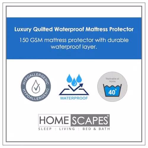 Homescapes White Quilted Waterproof Single Mattress Protector, Oeko-Tex Hypoallergenic and Breathable, W/D/H: 90 x 190 x 30 cm – 2