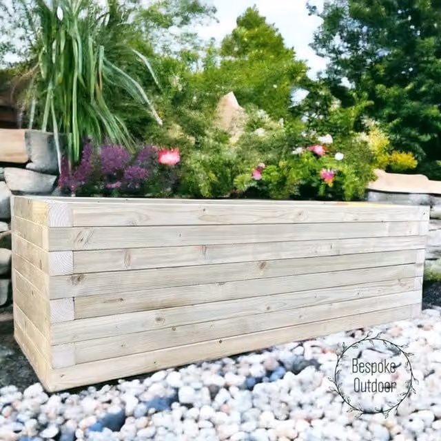 Bespoke Outdoor Wooden Timber Planter Tub in Brown and Yellow