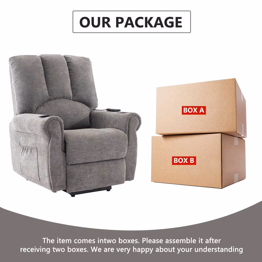 ModernLuxe Grey Fabric Electric Lift Recliner Chair with Massage, Pockets and Cup Holders, H 108.0 x W 90.0 x D 76.7 cm – 6