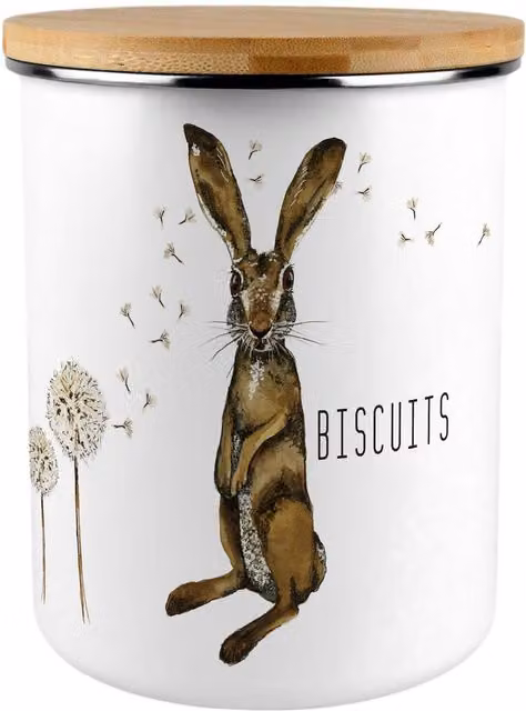 Purely Home Enamel Metal Biscuit Tin in Brown and White