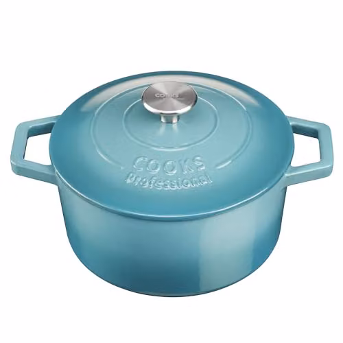 Cooks Professional Enamelled Cast Iron Casserole Dish with Lid and Handles, 2.8 l, Petrol – 1