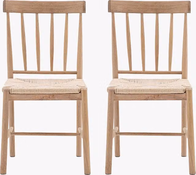 Perch & Parrow Set of 2 Modern Oak Wood Dining Chairs in Beige, Sand and Brown Fabric