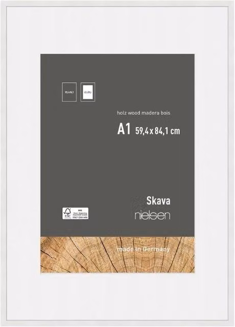 Nielsen Design Skava A1 Wooden Picture Frame with A2 Mount and Glass Front in White – 1