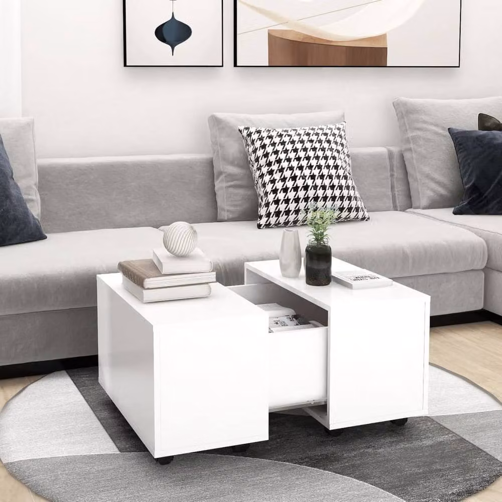 Berkfield Home White Square Coffee Table in MDF with Castors, W/D/H: 60 x 60 x 38 cm – 2