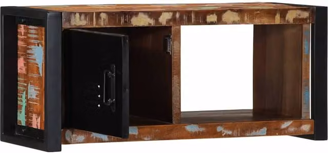 Berkfield Home Industrial TV Cabinet in Brown Reclaimed Solid Wood W/D/H: 80 x 30 x 35 cm – 1