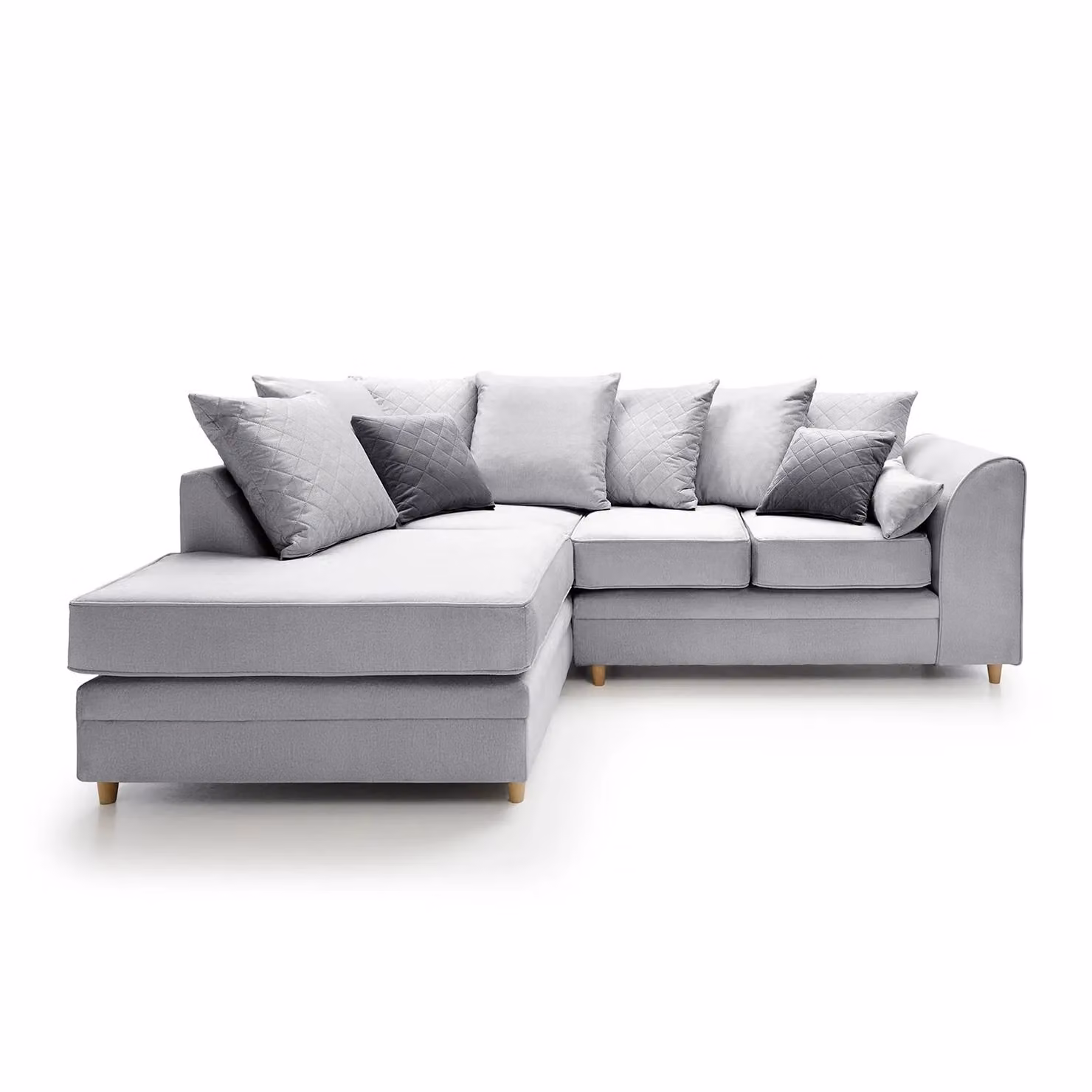 Abakus Direct Chicago Left Hand Facing L-Shape Corner Sofa in Light Grey Velvet with Scatter Cushions – 2