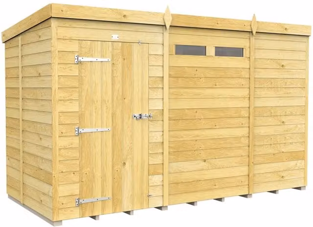 Buttercup Farm Brown Pent Security Wood Shed with Single Door, L147 x W329 x H201 cm – 1