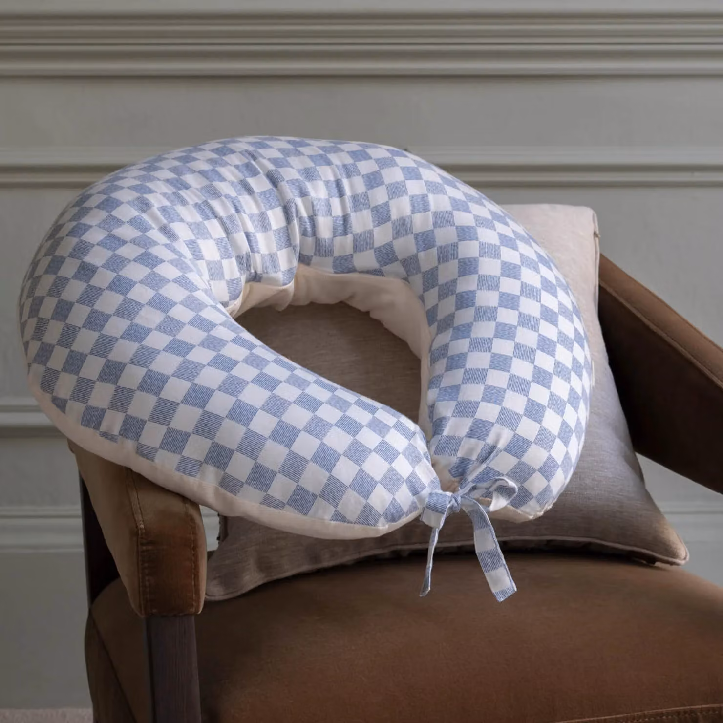 Avery Row Waves Wrap-Around Nursing Pillow in Blue Organic Cotton – 2