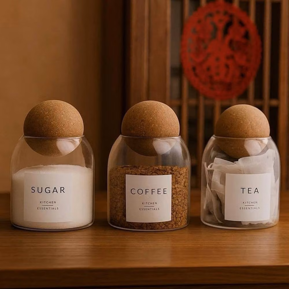 PAWNORA Clear Glass Jars with Cork Ball Lids – 4