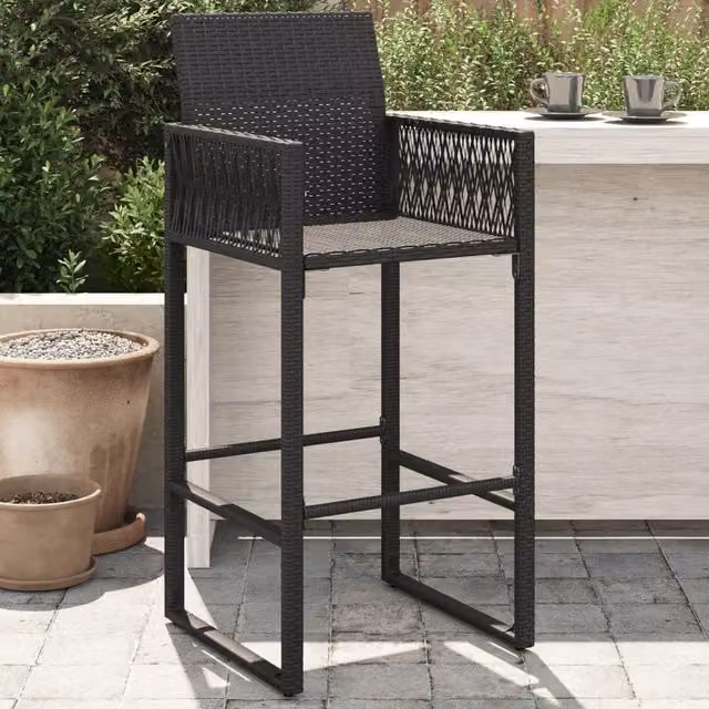 Berkfield Home Modern Black Poly Rattan and Steel Garden Bar Stools, Set of 2