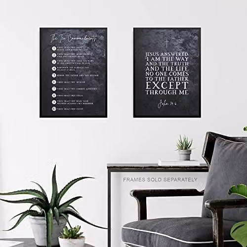 Artery8 Christian Bible Verses The Ten Commandments Unframed Poster Art Print, Mixed Pack of 4, W: 21.0 cm, H: 29.7 cm – 4