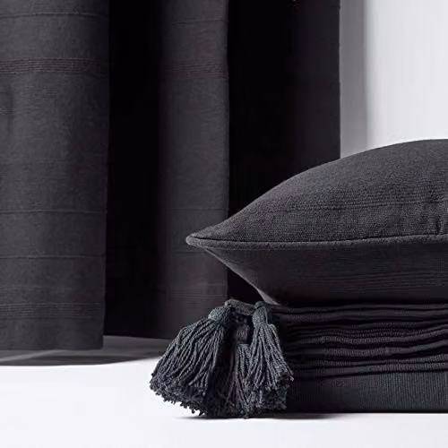 Homescapes Rajput Ribbed Cotton Throw in Black, W/D/H: 150 x 200 cm – 4