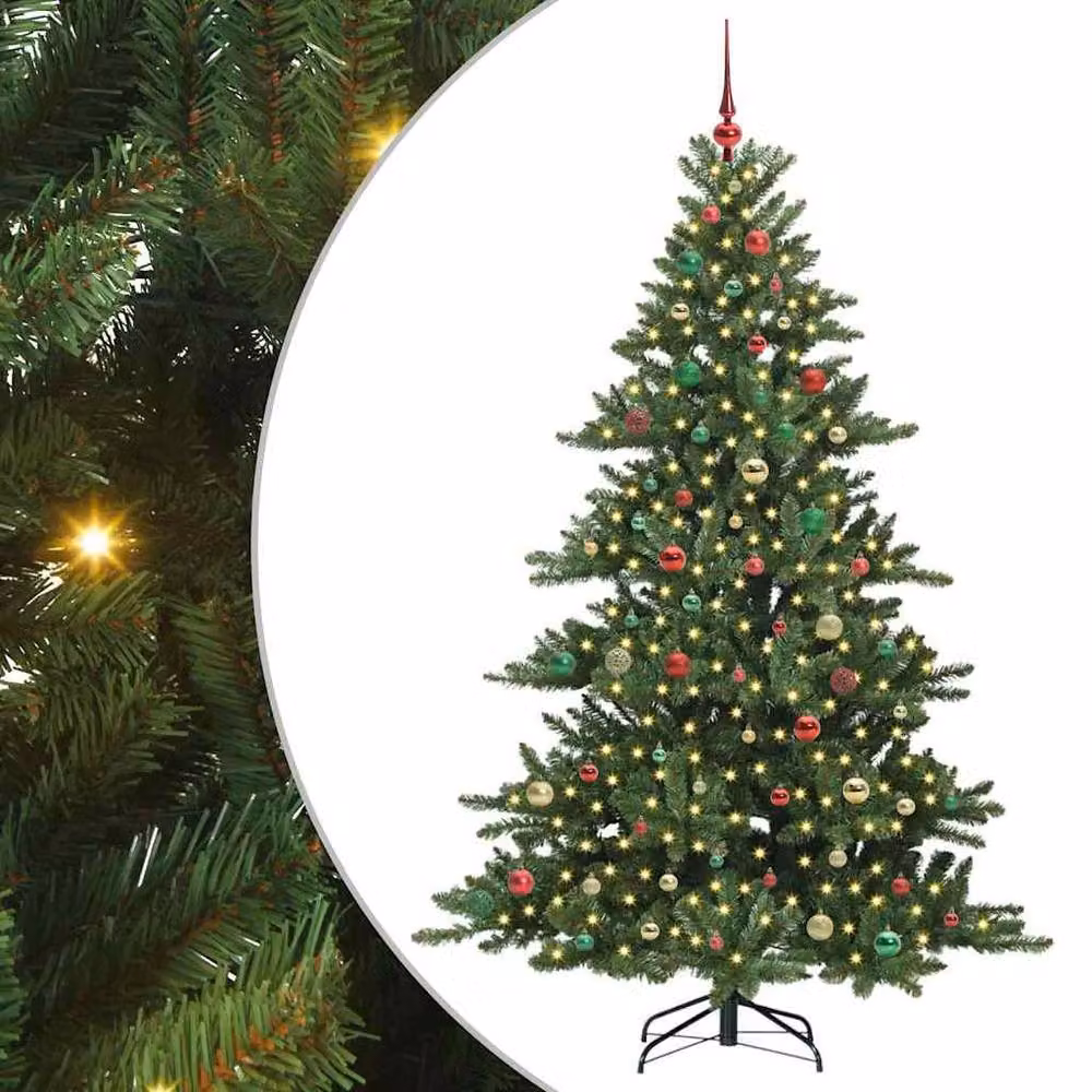 Berkfield Home Artificial Hinged Green Christmas Tree with 300 LEDs, Height: 210 cm – 2