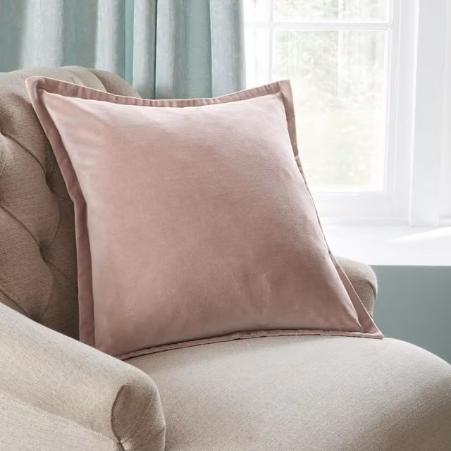 Laura Ashley Hanya Square Filled Cushion in Pink Velvet and Cotton, W x D: 45 x 45 cm