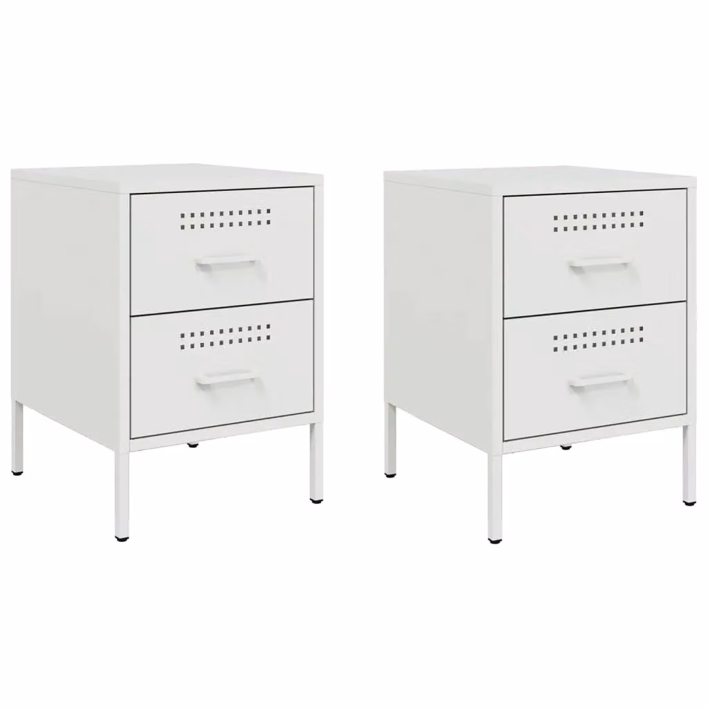 Berkfield Home Set of 2 White Metal Bedside Cabinets, W/D/H: 36 x 39 x 50.5 cm