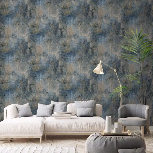 Grandeco Blue Abstract Minimalist Plain Wallpaper Roll