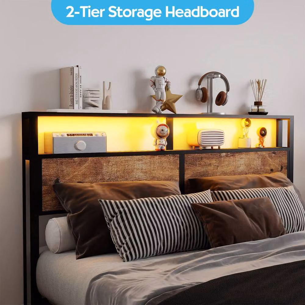 Matteo King Metal Bed Frame in Black with RGB Smart LED and Storage Headboard, W/D/H: 180 x 200 cm – 4