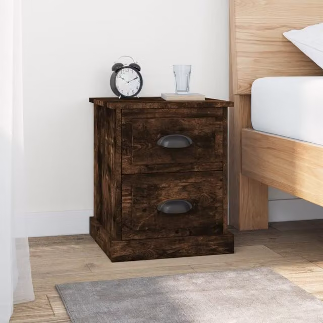 Berkfield Home Smoked Oak Bedside Cabinet in Brown, W/D/H: 39 x 39 x 47.5 cm – 1
