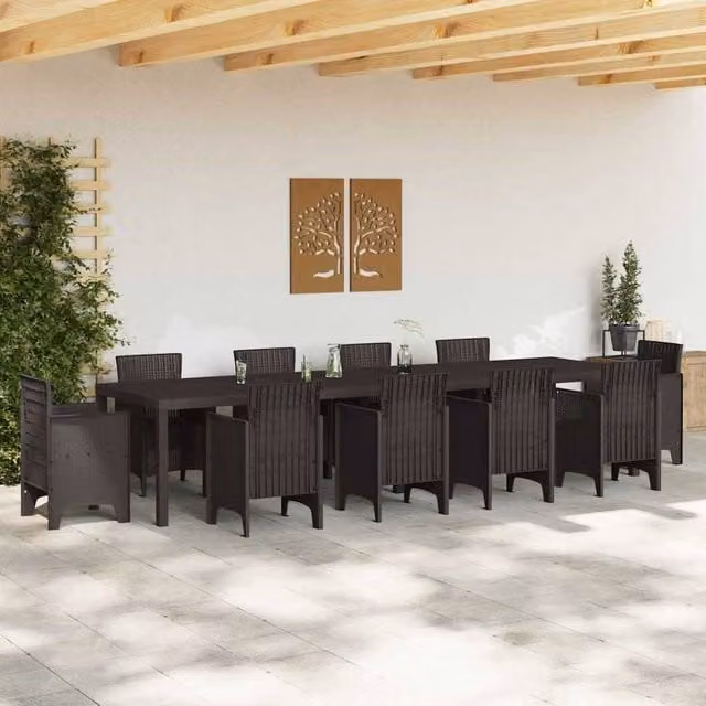 Berkfield Home Brown Poly Rattan Extendable Garden Table, W: 350 cm, D: 100 cm, H: 73 cm – 1