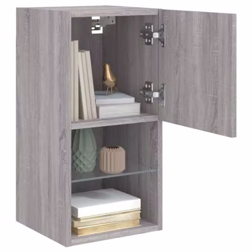 vidaXL Set of 2 Modern Wall-Mounted TV Cabinets with Integrated LED Lighting in Grey Sonoma Oak, W/D/H: 30.5 x 30.0 x 60.0 cm – 4