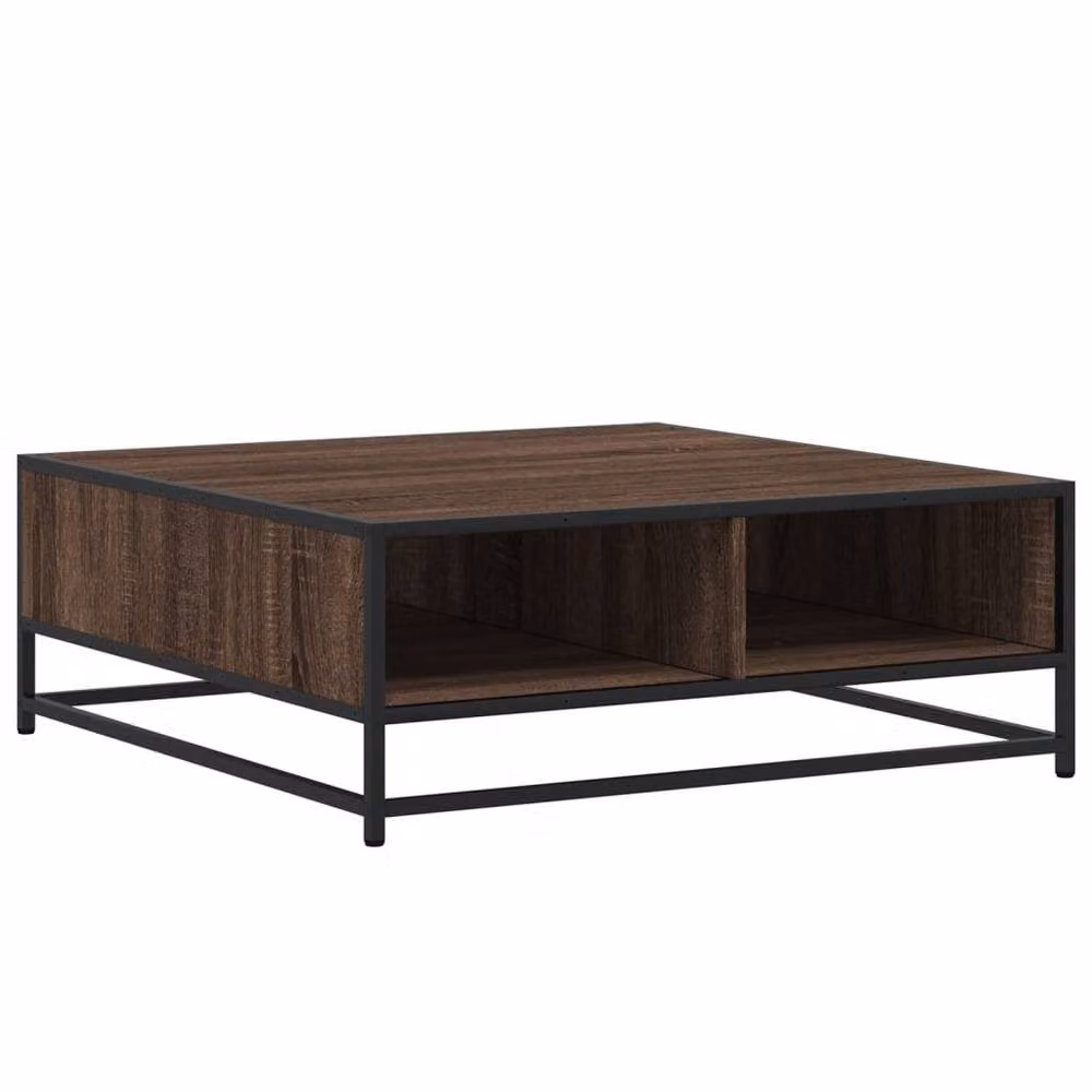 Berkfield Home Durable Brown Oak Coffee Table with Metal Sled Base, W/D/H: 80 x 80 x 30 cm – 2