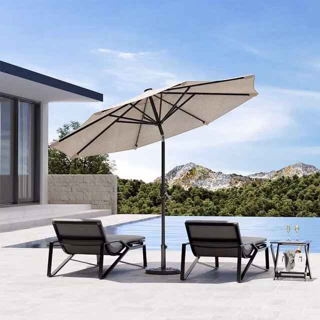 Komore Beige Patio Parasol with Solar LED Lights and Concrete Base