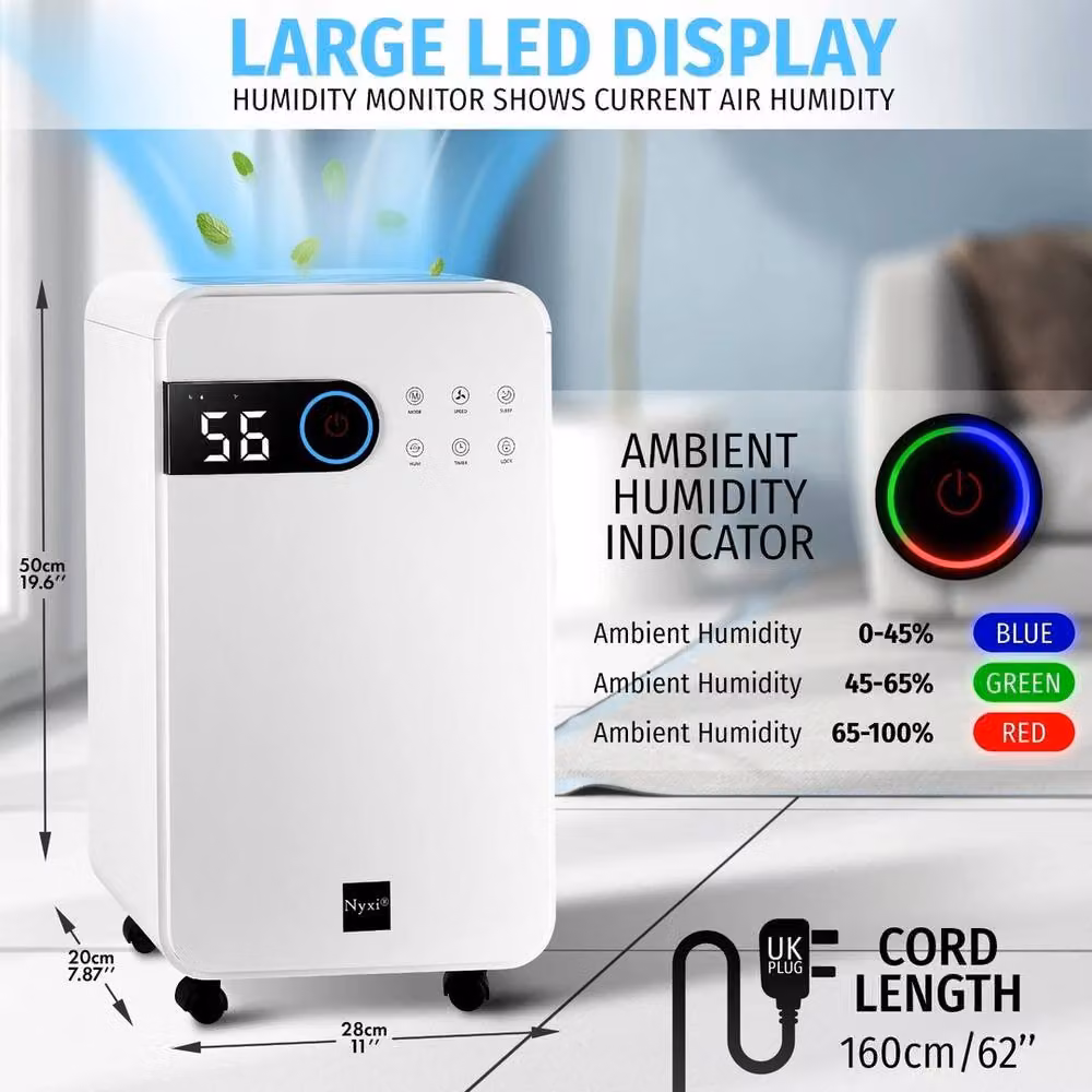 VOGREX 12L Home Dehumidifier in White with Ioniser, Auto Mode and Timer – 2