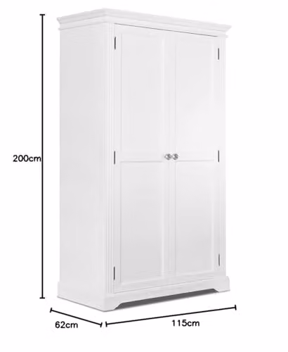 Statement Furniture Gainsborough Double Wardrobe in White with 2 Doors, Hanging Rail and Internal Shelves, W: 115 cm, H: 200 cm, D: 62 cm – 2