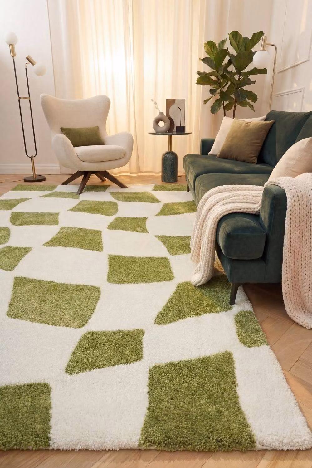 THE RUGS Joli Chequered Soft and Dense Pile Living Room and Bedroom Rug in Green, W: 120 cm, L: 170 cm – 3