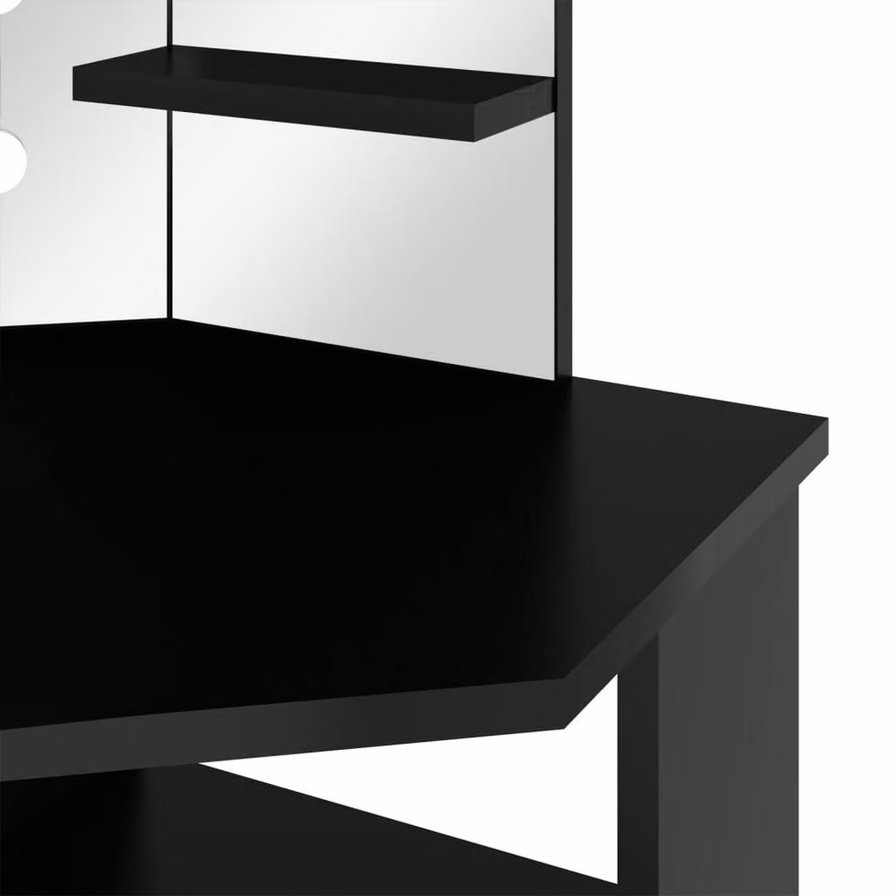 Berkfield Home Modern Corner Dressing Table with LED in Black, W/D/H: 111 x 54 x 141.5 cm – 6