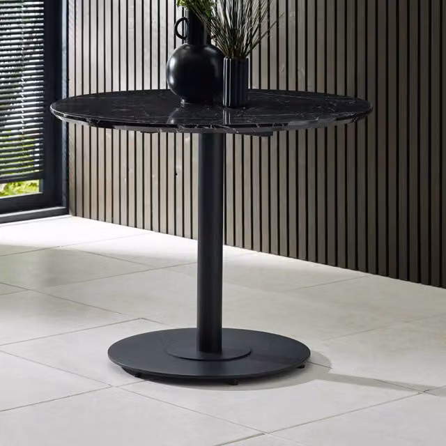 Julian Bowen Luca Round Marble Dining Table in Black and White