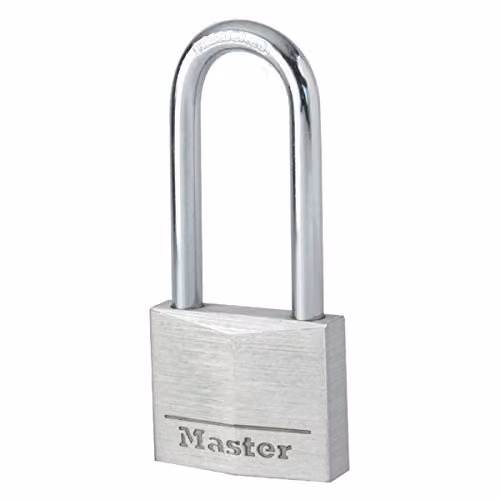 Master Lock 9140EURDLH Aluminium Key Padlock with Long Shackle, Grey, W: 7.6 cm, D: 4 cm, H: 1.3 cm