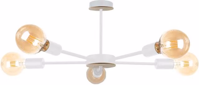 Netlighting Sun Multi Arm Semi Flush Ceiling Light in White Wood, Diameter: 48 cm, 5x E27