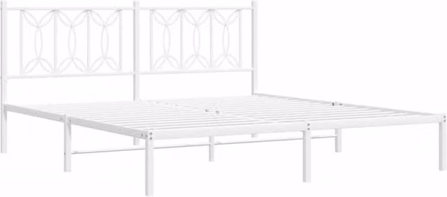 Berkfield Home Metal Bed Frame with Headboard in White, W/D/H: 187 x 90 x 219 cm