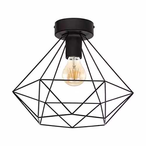 Loops Modern Black Metal Semi-Flush Ceiling Light with Geometric Shade and E27 Bulb Feature
