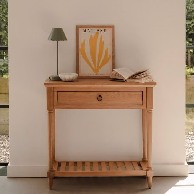 Statement Furniture Blenheim Oak Console Table in Brown with Turned Legs and Drawer