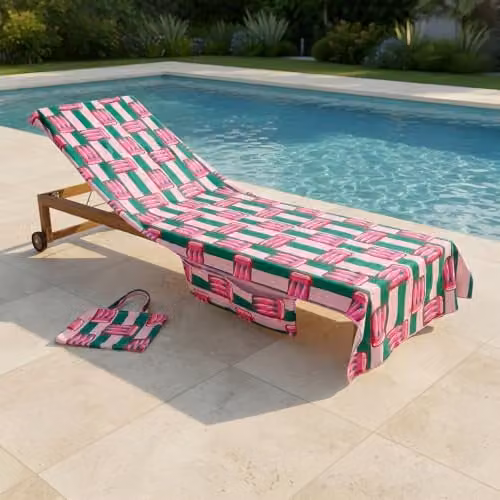 OHS Striped Microfibre Beach Towel for Adults, Quick-Drying and Absorbent, Pink/Green, W: 75 cm x L: 215 cm – 1