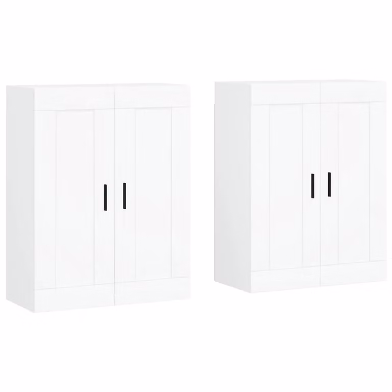 Berkfield Home Set of 2 White Modern Wall Mounted Cabinets with Hinged Doors and Internal Shelves