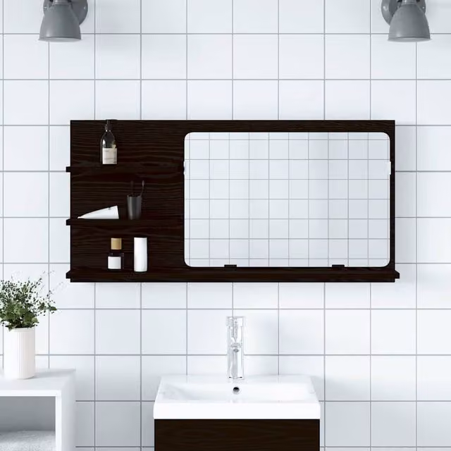 Berkfield Home Black Oak Bathroom Mirror Cabinet, W/D/H: 90 x 11 x 45 cm – 1