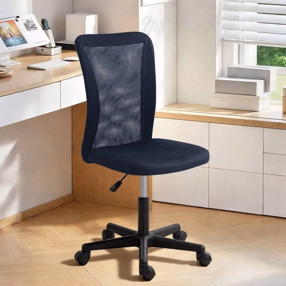 FORGEVIO Armless Swivel Office Chair in Dark Navy Blue with Adjustable Height and Castors – 6