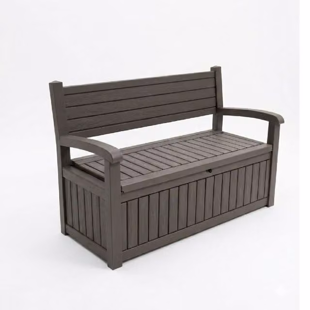 Alivio Grey Plastic Outdoor Storage Bench with Armrests